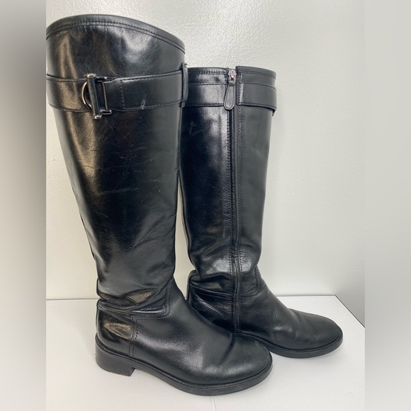 TORY BURCH Grace Black Knee-High Leather Riding Boots - Picture 12 of 12